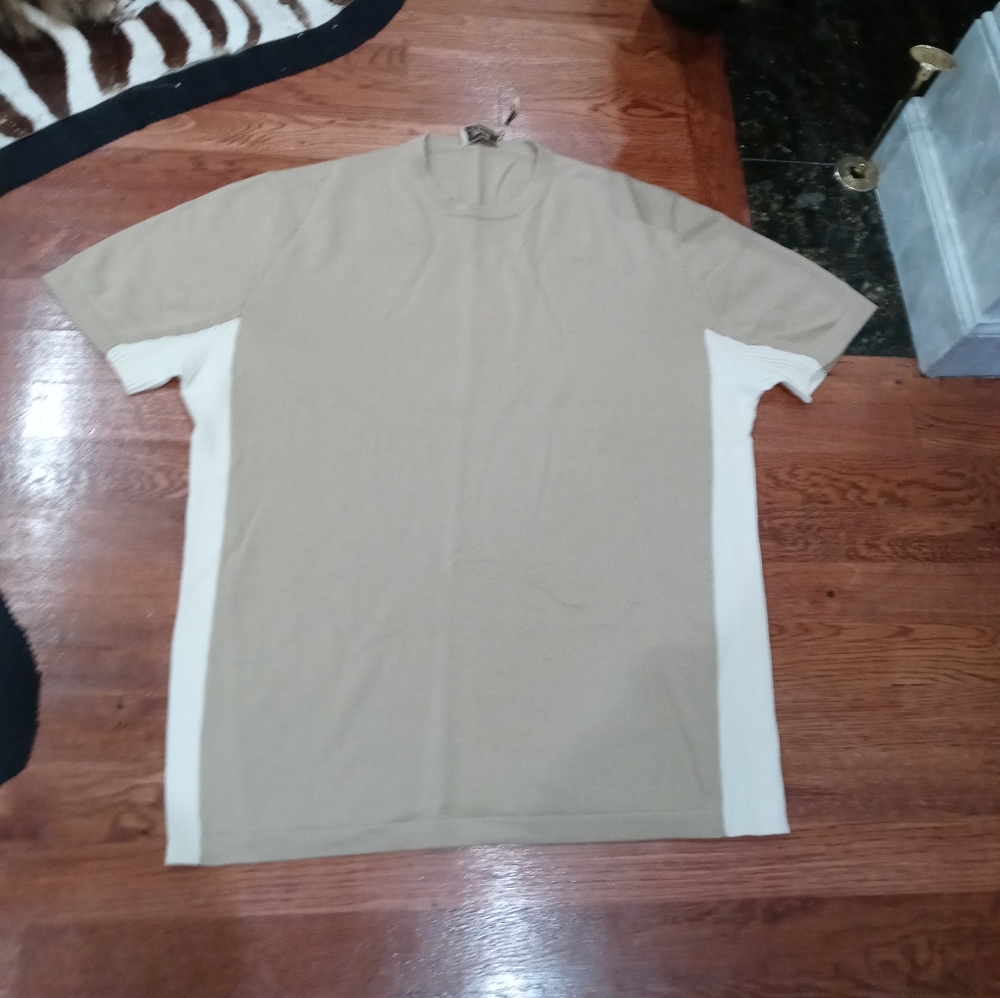 Hermes cream & tan short sleeve cashmere sweater